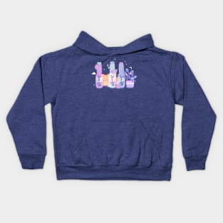 cute cat peeking behind bottles Kids Hoodie